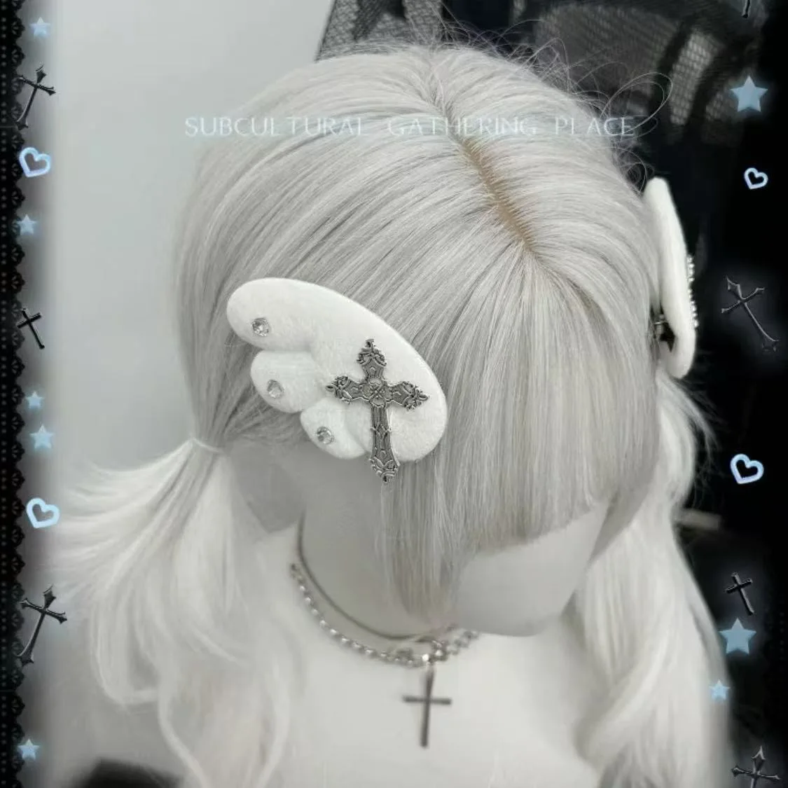 Japanese Mine Angel Wings Goth Bling Bling Wings Cross Hair Clip Sweet Cool Rhinestone Hairpin Lolita Girl Hair Accessoires
