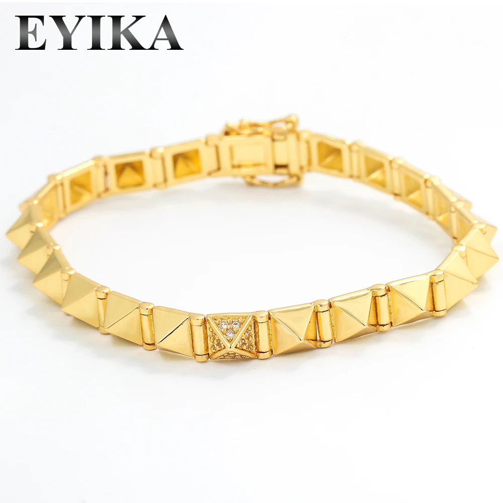 

EYIKA Gold Plated Geometric Triangle Rivet Bracelet for Women Men High Quality Zircon Crystal Hip Hop Bangle Punk Jewelry Gift