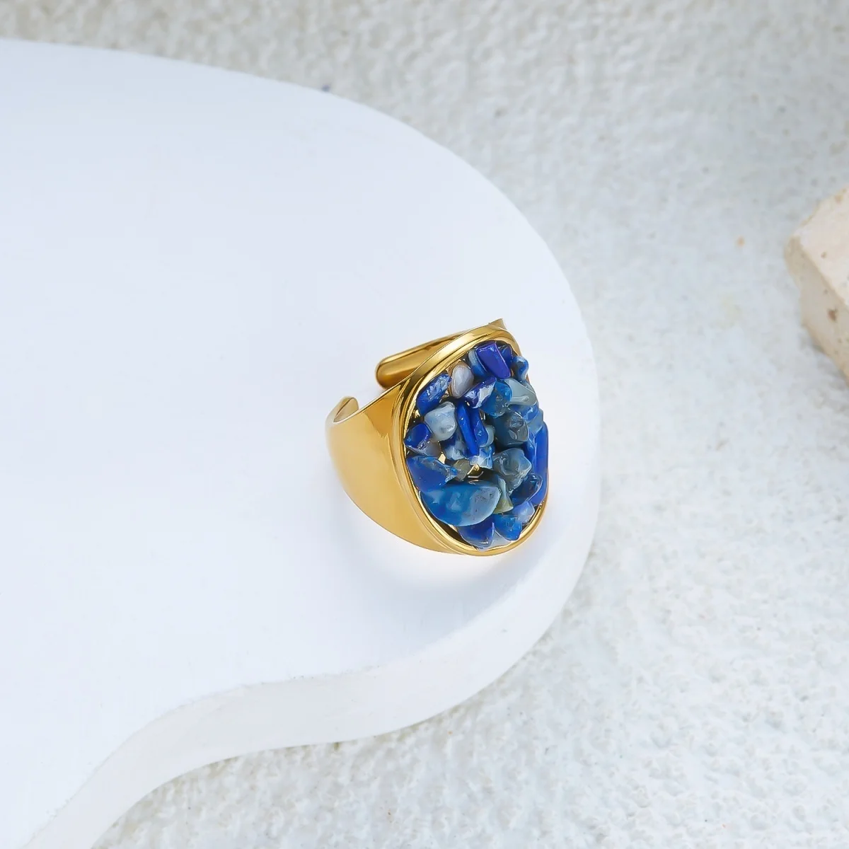 Ästhetische, natürliche Kieselsteine, spiralförmige, imitierte Perlen, strukturierte, gewellte Ringe für Damen und Herren, Edelstahl, geometrischer Ring, Schmuck. – Detail 19