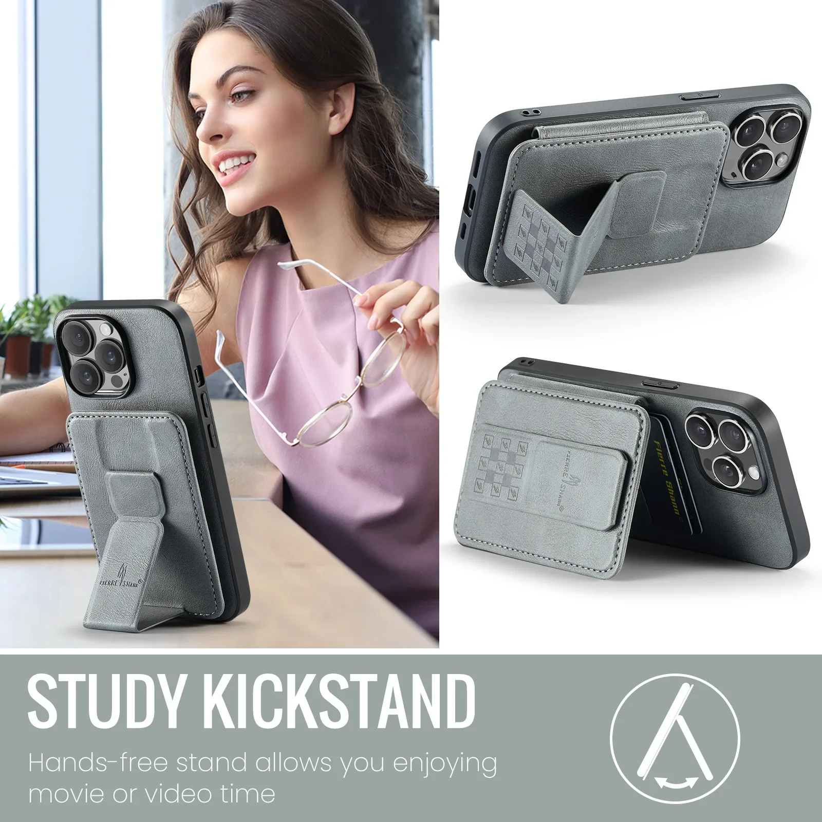 Etui portfel ze skóry na iPhone'a 17 16 15 14 13 12 Pro Max Air Plus, składany pasek, uchwyt na palec, magnetyczne etui na telefon