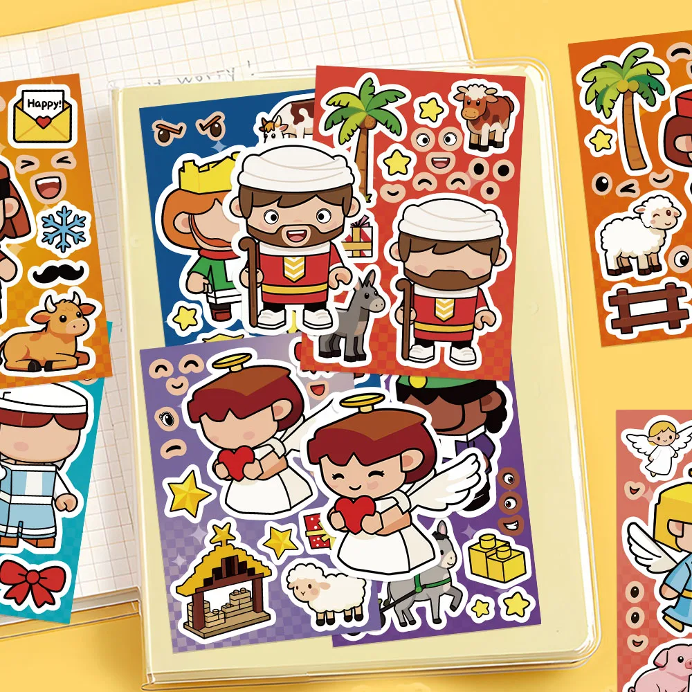 8PCS Angel Bouwstenen Montage Puzzelstickers Cartoon Creatief Plezier Puzzel Account Materialen Tablet Waterdichte Stickers