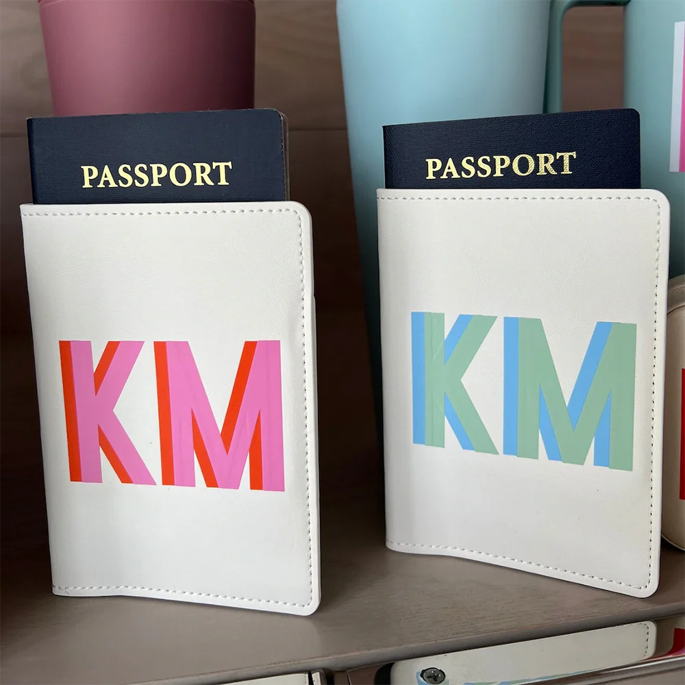 Travel Accessories Present - 2pcs Custom Engraved Leather Passport Cover