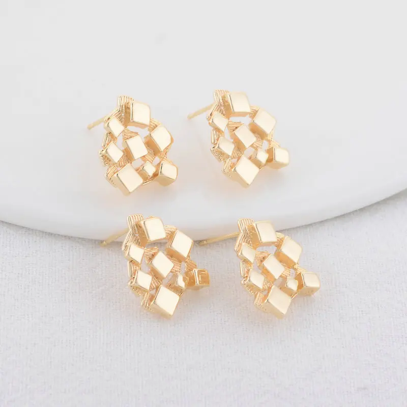 15*18MM 14K Gold Color Plated Brass Warp Stud Earrings High Quality Diy DIY Jewelry Making Finding Accessories