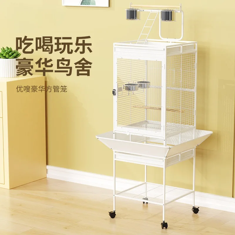 

Luxury Large Square Tube Cage Entertainment Rack Splash-proof Atmospheric Large Parrot Profound Phoenix Cage Square Parrot Bird