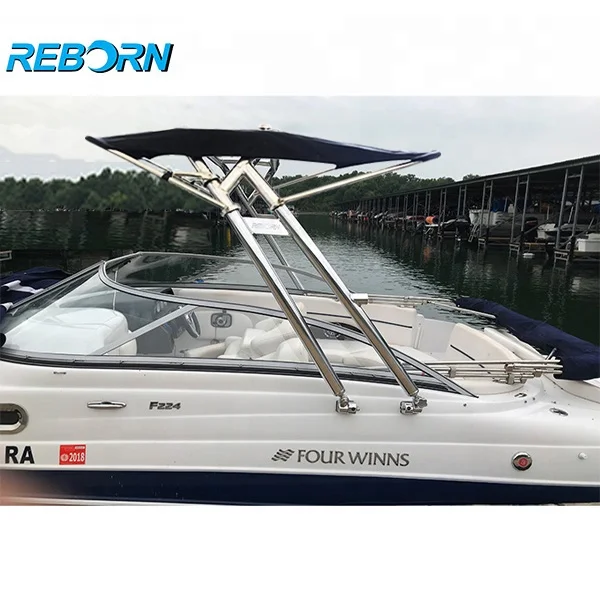 Reborn Pro3 Foldable Tower Bimini Black Canopy 1900V for Launch Boat Wakeboard Tower