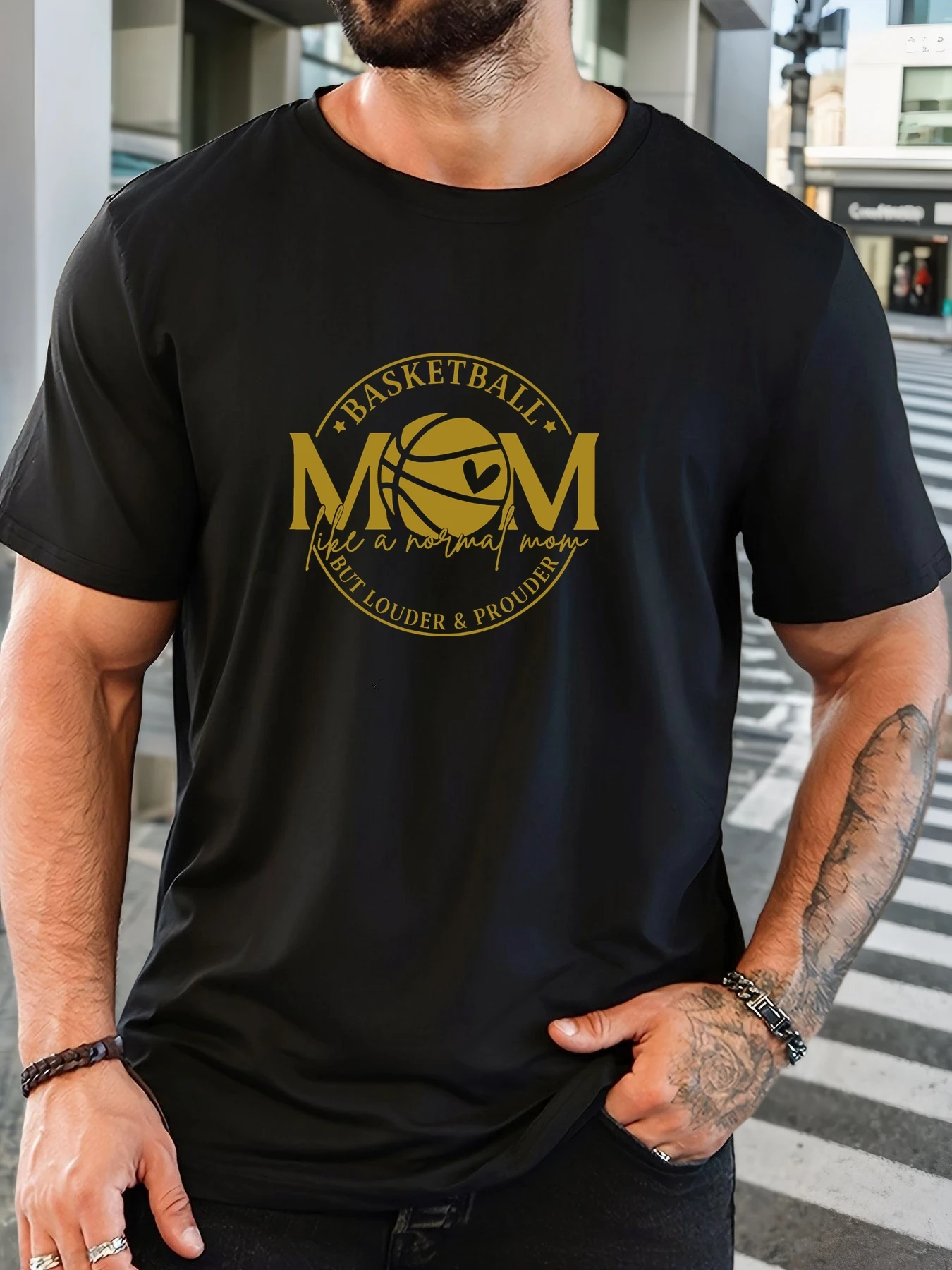 

T-Shirt Print 100% Cotton Basketball Mom Pattern Summer Round Neck Breathable Men's Short Sleeves Loose Cotton Tee Daily Top