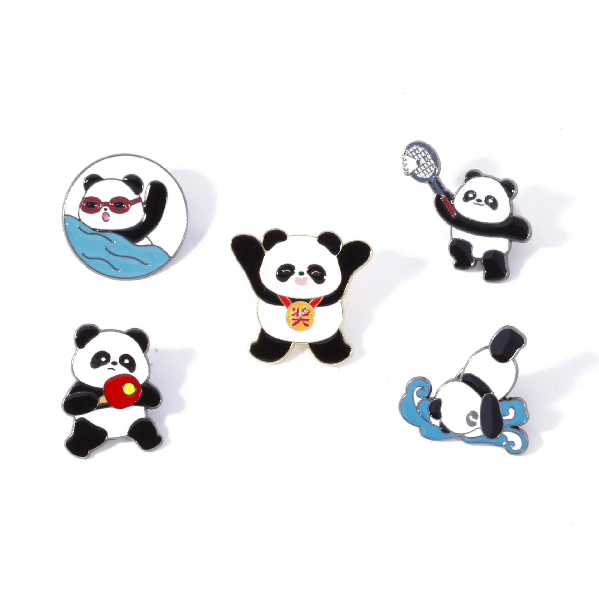 2024 Sports Festival Paris Panda Brooch Enamel Chinese Style Animal Swimming Diving Badge Metal Bag Clothing Pins Gift Souvenir