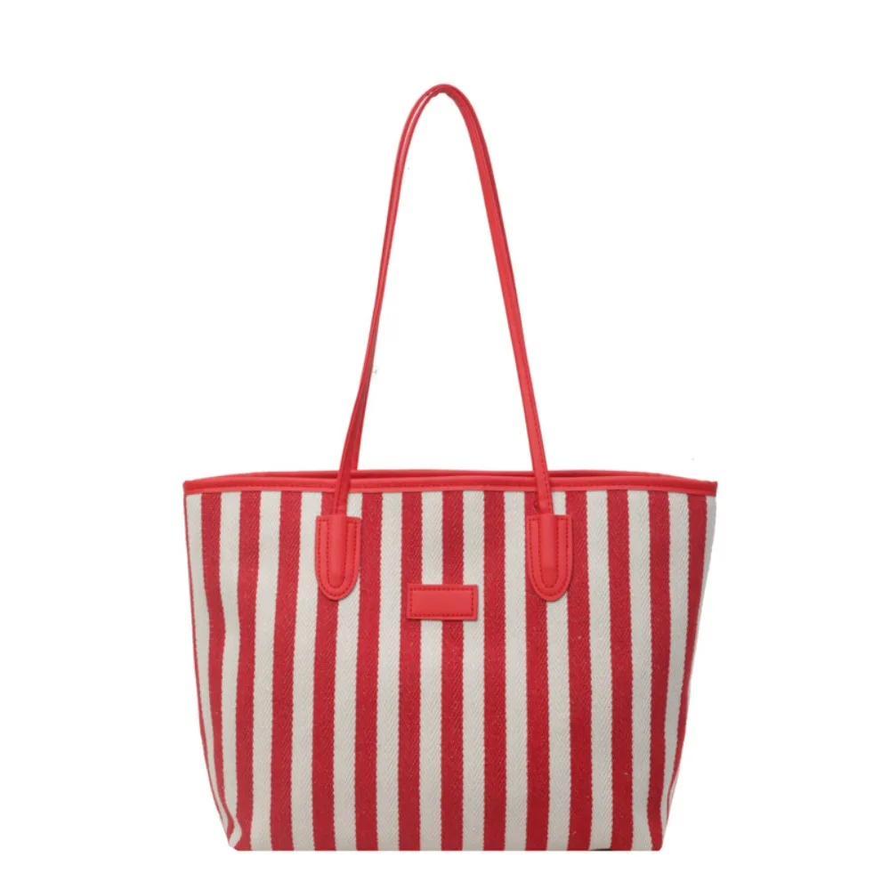 

Large Capacity Stripe Canvas Tote Bag Korean Style Zipper Shoulder Bag Crossbody Bag Multi-function Shopping Handbag All-match