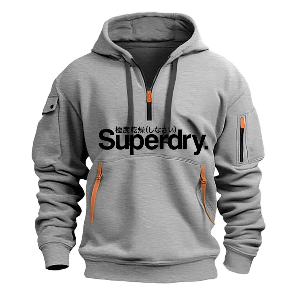 Sweater hoodie pria baru untuk musim gugur dan musim dingin 2025, sweater pullover pria longgar yang modis untuk jogging dan kebugaran di luar ruangan.