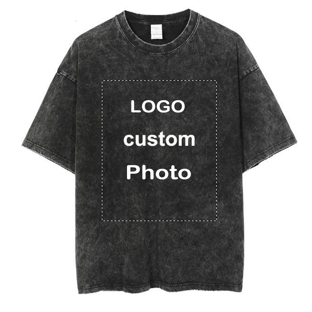 

DIY Custom Logo Washed T Shirt Men Women Streetwear Personalized Printed Cotton Tshirt Unisex Oversize Vintage Short Sleeves