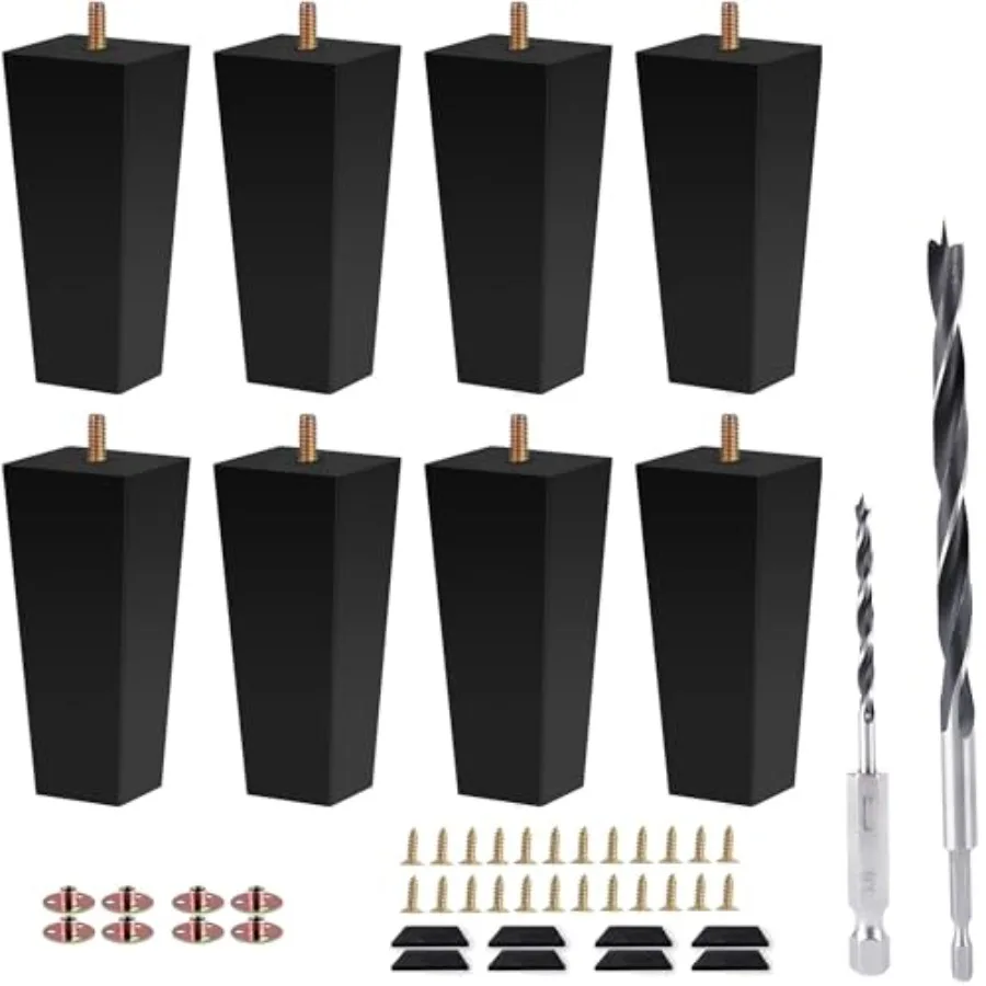 

Sofa Legs Square Bed Feet 6 inch Wood Replacement Leg for Furniture Set of 8Black