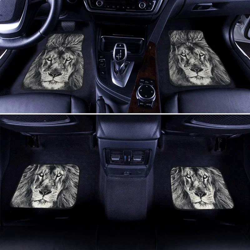 Gift For Dad Coolest Gray Lion Car Floor Mats Custom Car Accessories Gift Idea For Dad 4PCs Pack