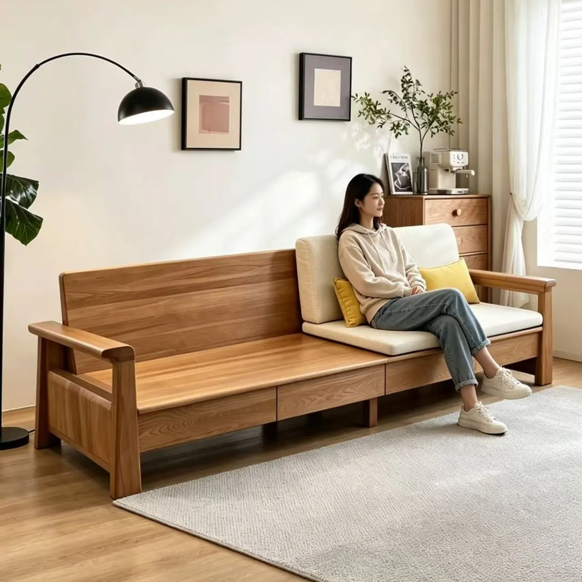 DSA all-solid wood sofa winter and summer dual-purpose drawer storage size apartment modern simple log sofa