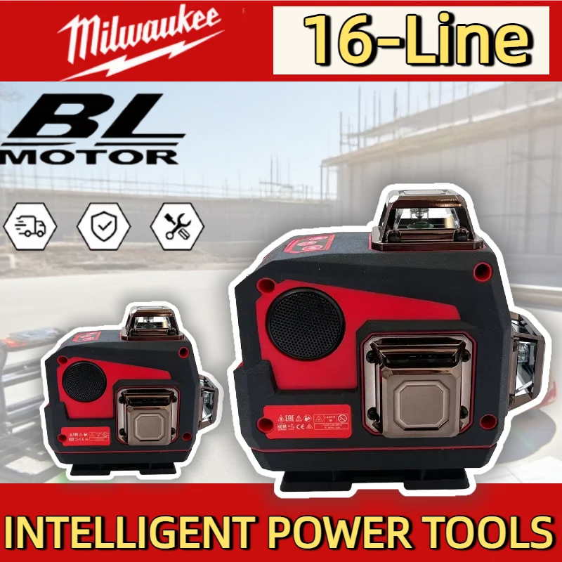 Milwaukee Laser Nível 16 Linhas Medidor Função Buzina 360 °   Ferramenta autonivelante de luz verde cruzada vertical e horizontal