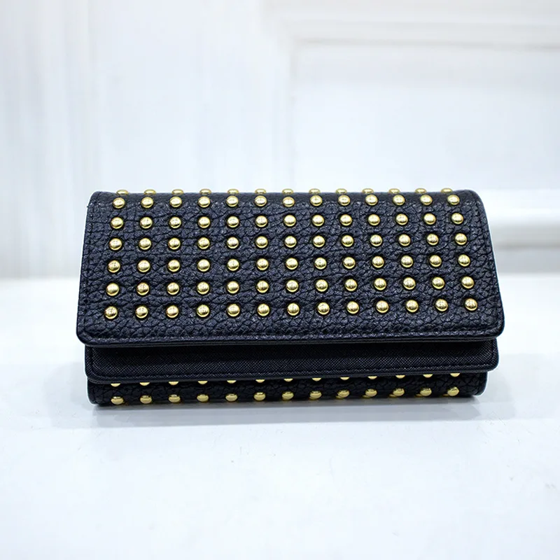 Famous Brand Luxury Pop Punk Rivets Long Women Vintage Multifunction Coin Pocket Purse Card Holder Female Clutch Wallets