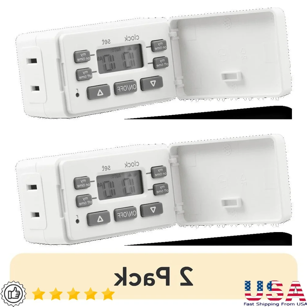 2er-Pack digitaler Timer, 1 Steckdose, programmierbarer Countdown-Timer, Innenbereich, platzsparendes Design, Lichter, Ventilatoren, Geräte