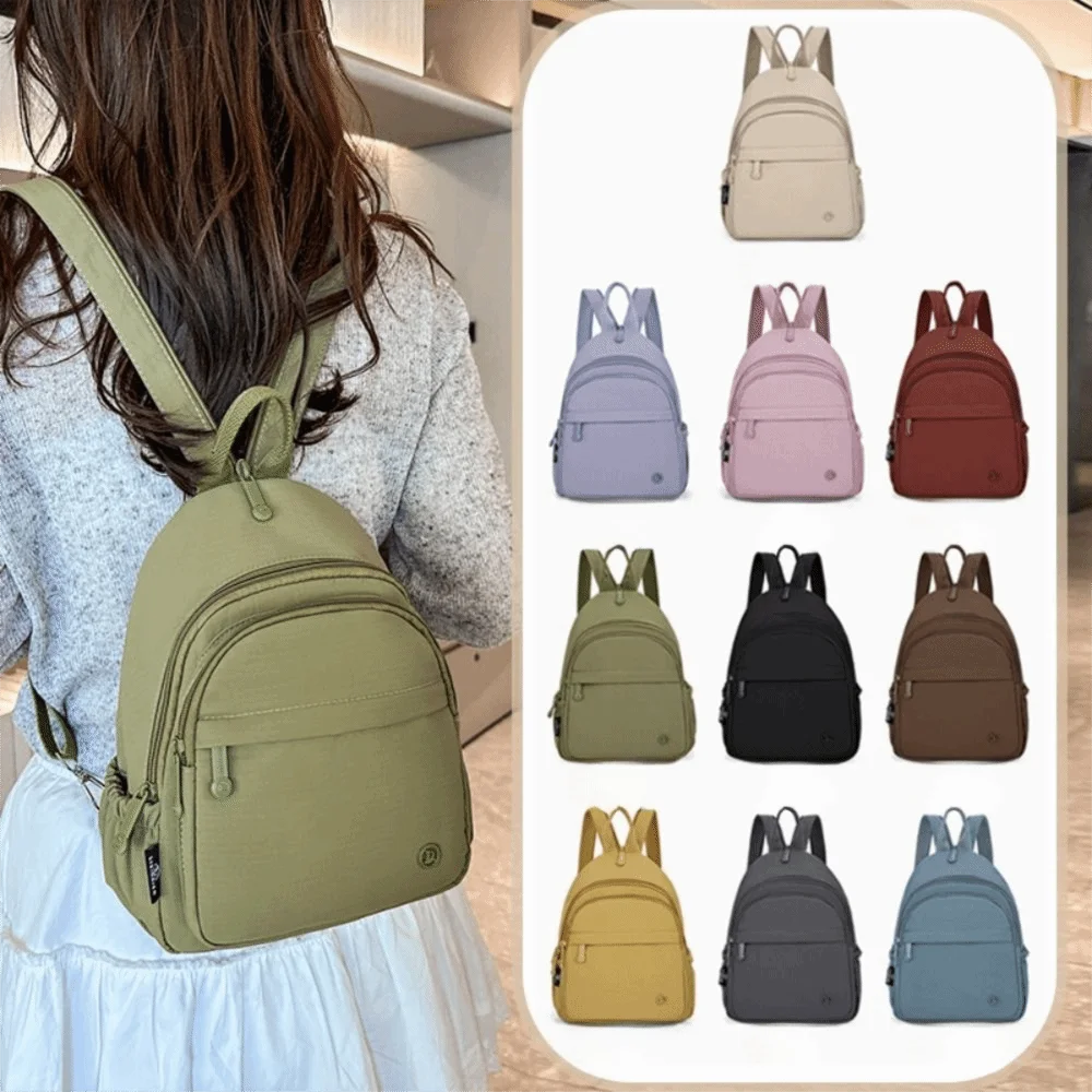 

Portable Women Nylon Backpack Waterproof with Handle Multipockets Casual Backpack Solid Color Lightweight