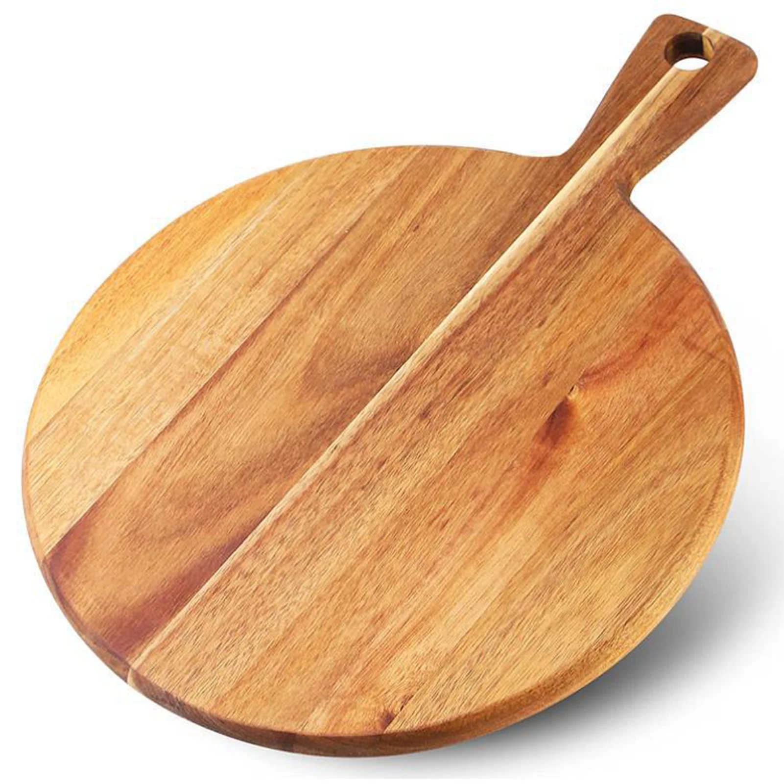 

Wood Cutting Board with Handle Wooden Tray Round Pizza Peeling Cutting Board Cut Food Bread Fruit Vegetables Kitchen Tray