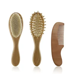 Baby Hairbrush Newborn Wooden Comb Natural Wool Brush Infant Head Massager Bath Brush Kids Comb Birth/Baptism Baby Shower Gift