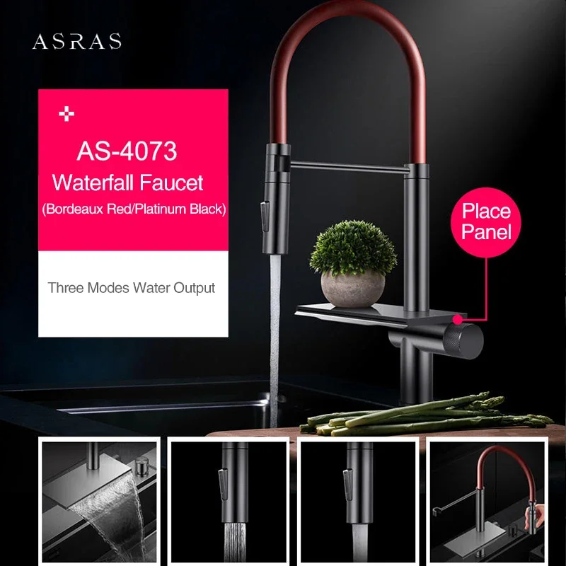 ASRAS New Large Size Nanometer Waterfall Faucet Kitchen Sinks 4mm Panel Handmade Kitchen Sinks Cup Rinser Sinks