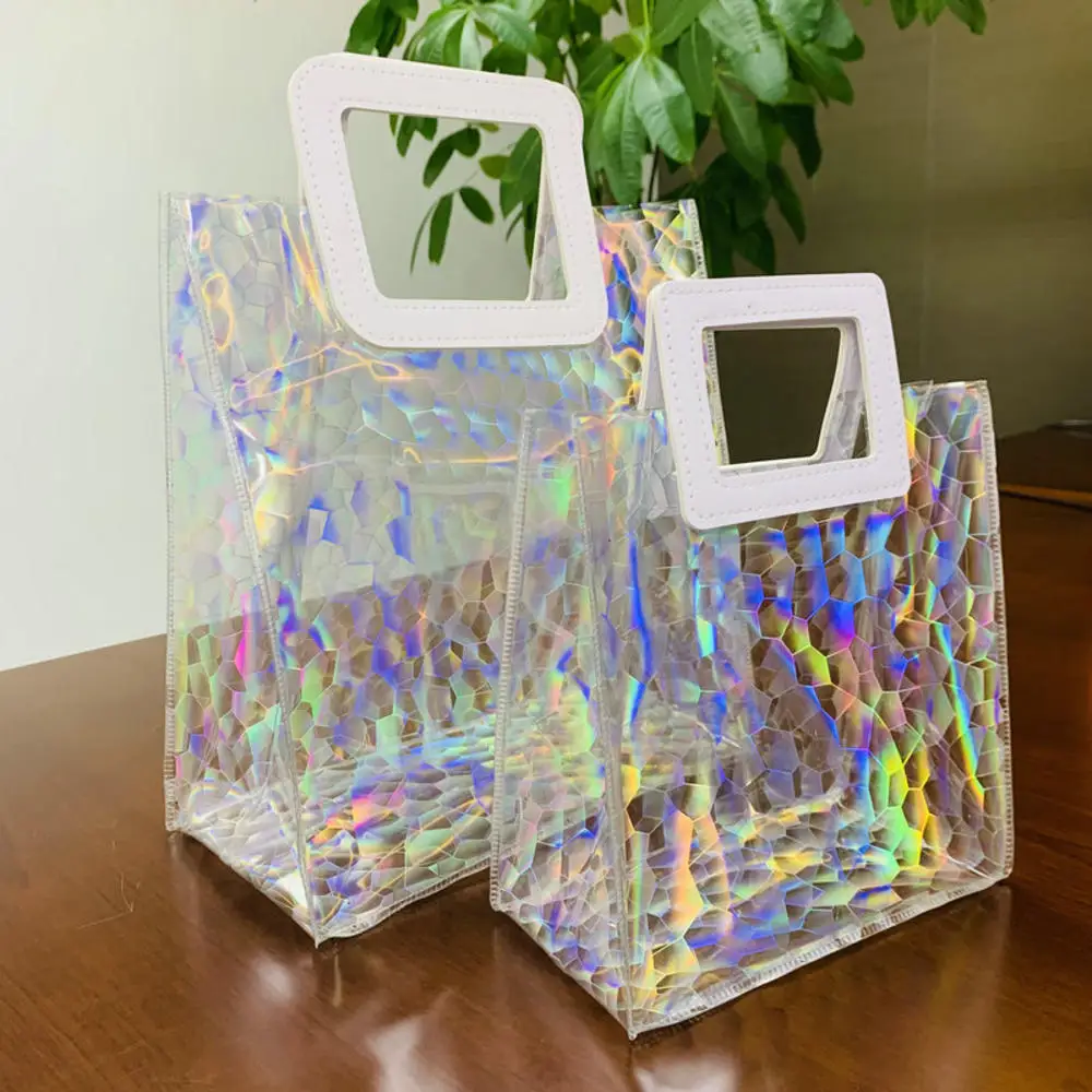 Holographic Handbag Reusable Birthday Gift Bag with Handles Iridescent Bachelorette Wedding Bridal Bridesmaid Tote Gift Bag