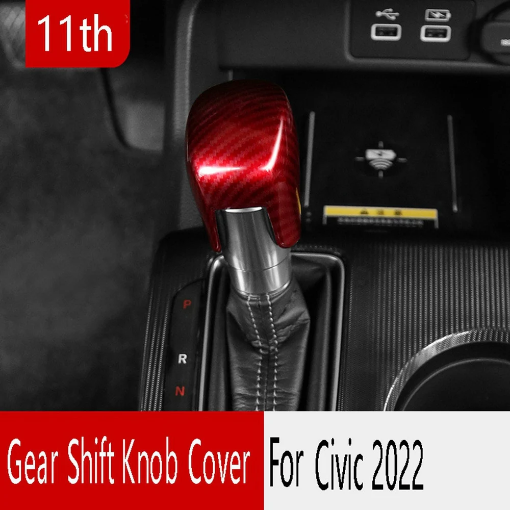 Red Carbon Fiber Car Gear Shift Knob Cover Trim Gear Head Cover for Honda Civic