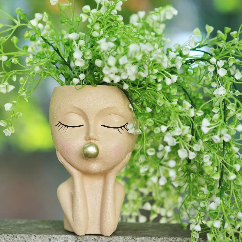 Cute Ceramics Blow Bubbles Flower Pot Women Face Vase Human Girl Head Flowerpot Garden Pots & Planters Table Wedding Decorations