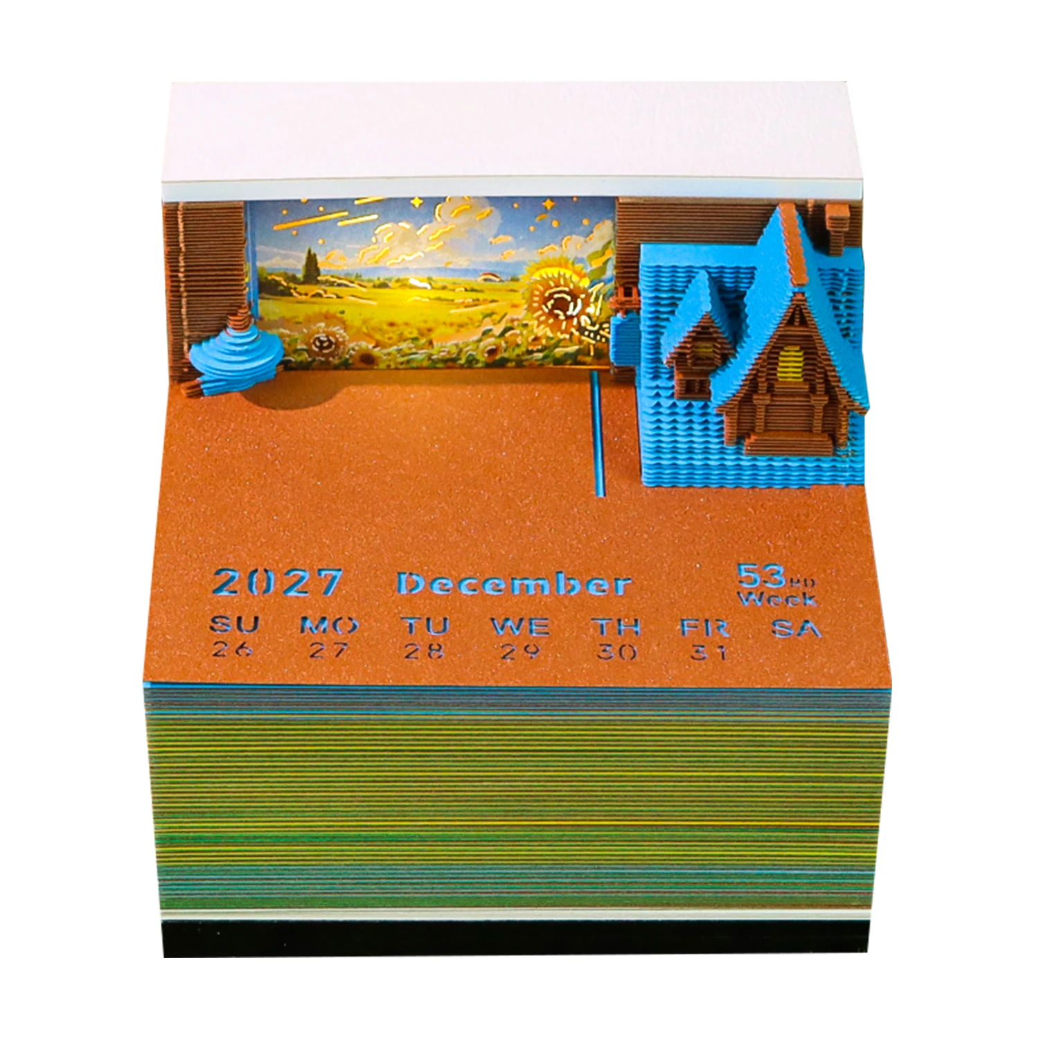 Sunflower Themed 3D Memo Pad With LED Light & Calendar, Tear Off Paper Carving Sticky Notes For Desk Decor Creative Gift