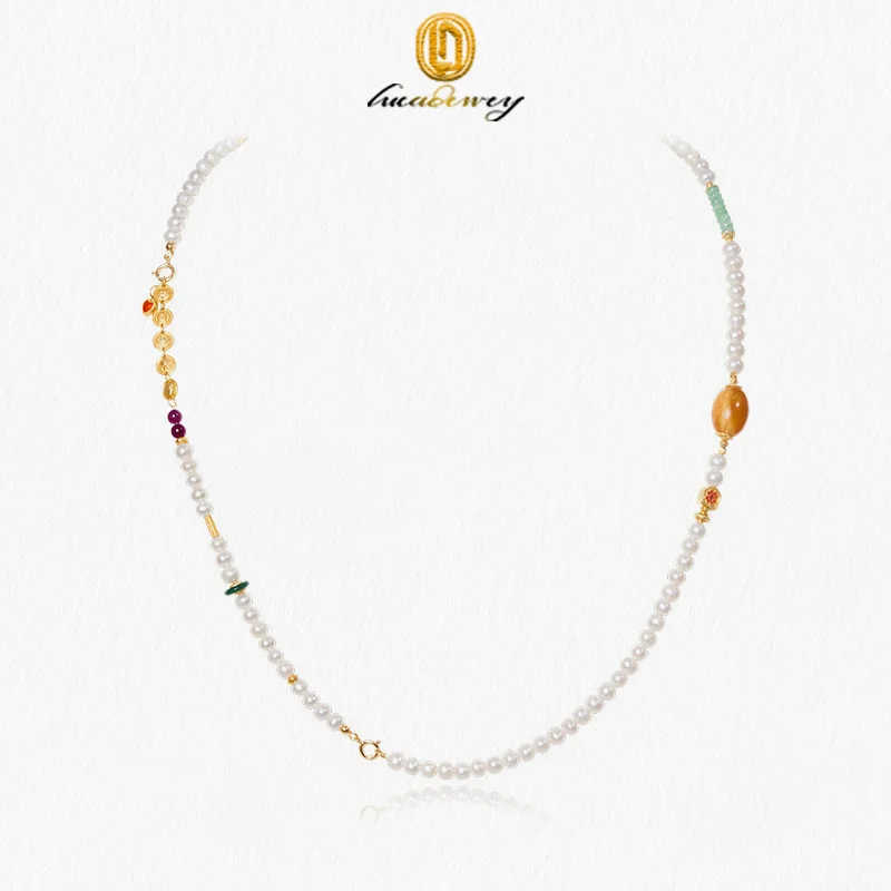 

Natural Freshwater Pearl Necklace For Women's S Pure Silver Gold-Plated Jade Enamel Color