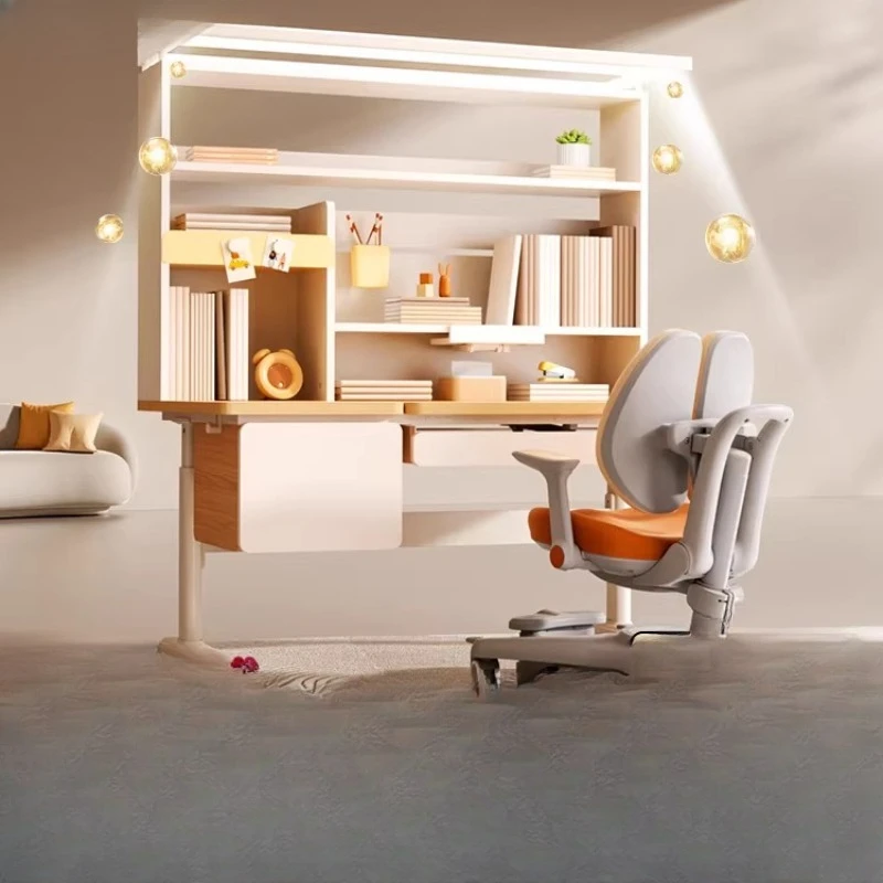 

Children's study table Primary school students household solid wood writing desk lift