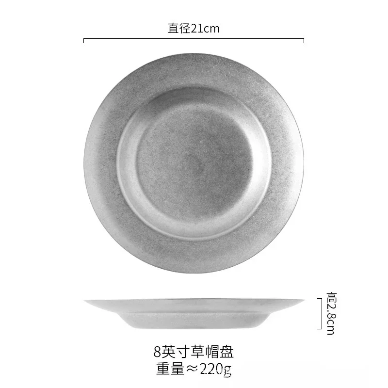 NONE Vintage-Essteller aus Metall im industriellen Stil, Edelstahl, für Outdoor-Camping, westliche Speiseteller, französisches Restaurant, Knochenschale 5