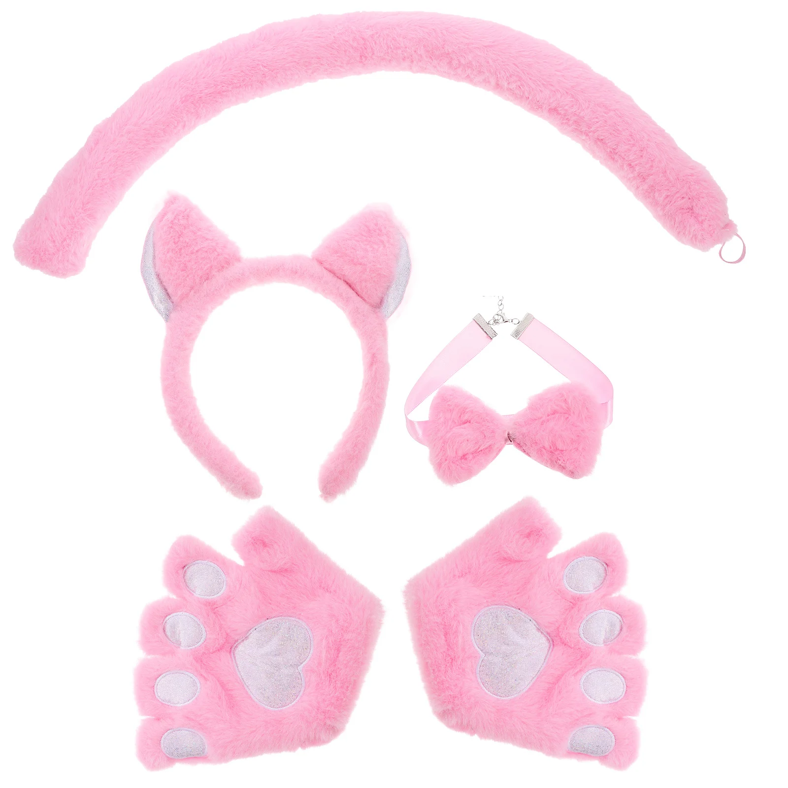 1Set Cat Animal Costume Set Ear Headband Tail Bowtie Gloves Cute Party Cosplay Accessory for Kids Cat Animal Costume Prop