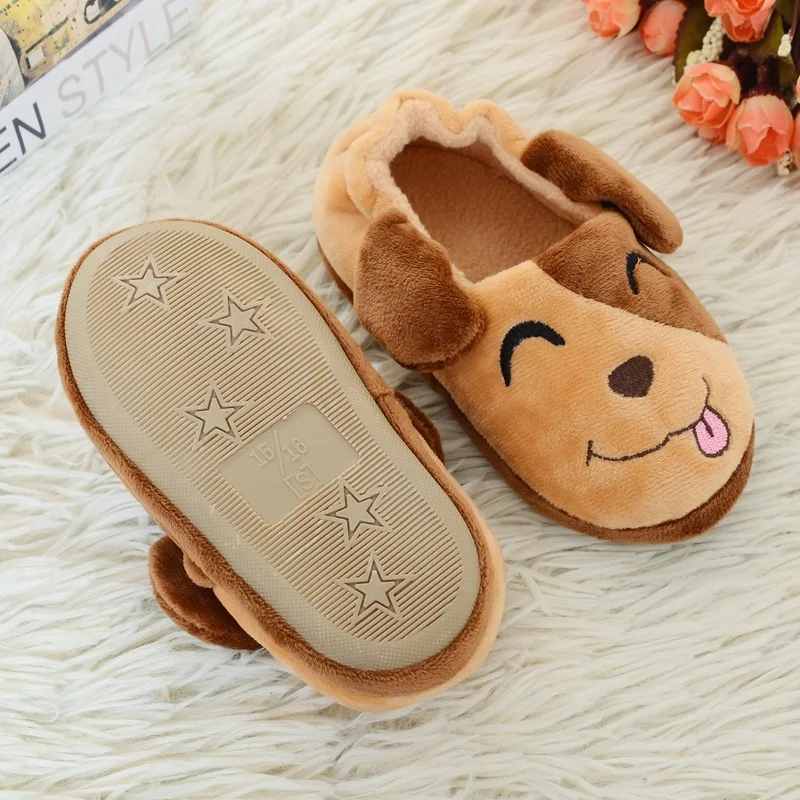 New Fashion Toddler Boys Slippers for Winter Baby Loafers Plush Warm Cartoon Dog Rubber Sole Children Home Shoes House Footwear