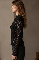 T-shirt élégant uni à manches longues ajouré pour femme, coupe ajustée élastique, décontracté, pour les fêtes et le quotidien 3