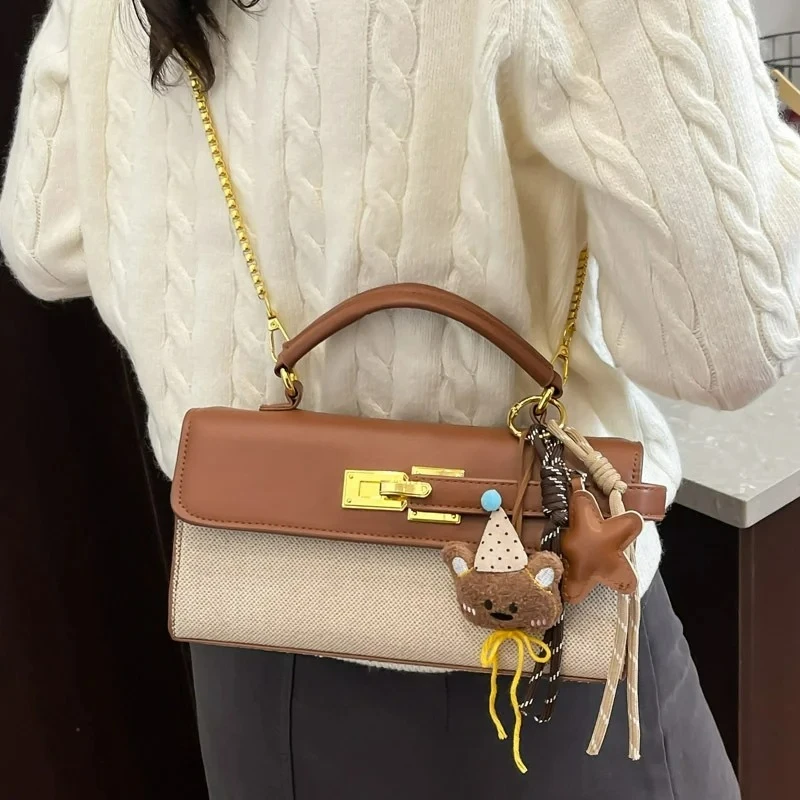 

Роскошная брендовая сумка-тоут с замком для женщин, высококачественная сумка большой вместимости, модные сумки через плечо, изысканная сумка на плечо