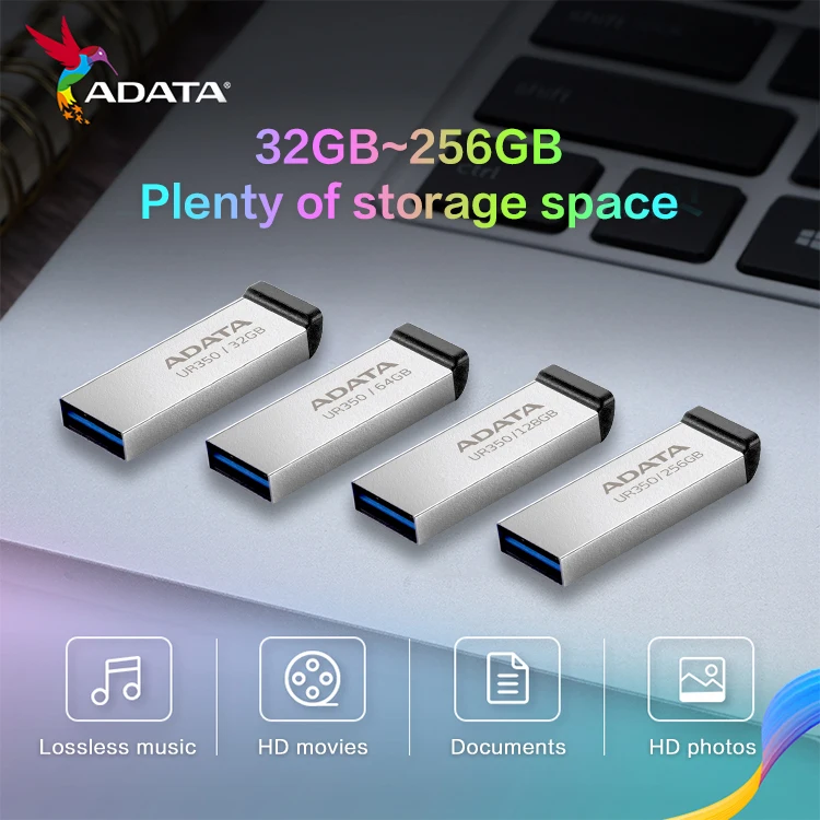 Adata usb 3.2 flash drive ur350 metal pen drive 32gb 64gb 128gb 256gb de armazenamento flash u disco memória vara para computador