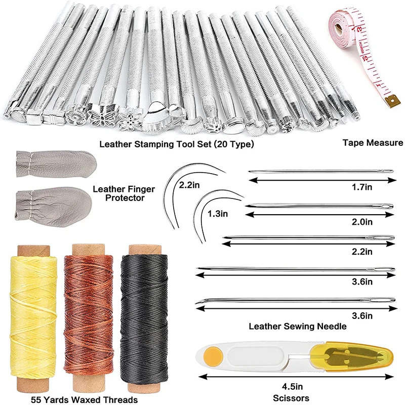 KAOBUY 50 Pcs leather Working Tool Set DIY Handmade Sewing Stitching Punching Cutting Carving Leather Craft Tools