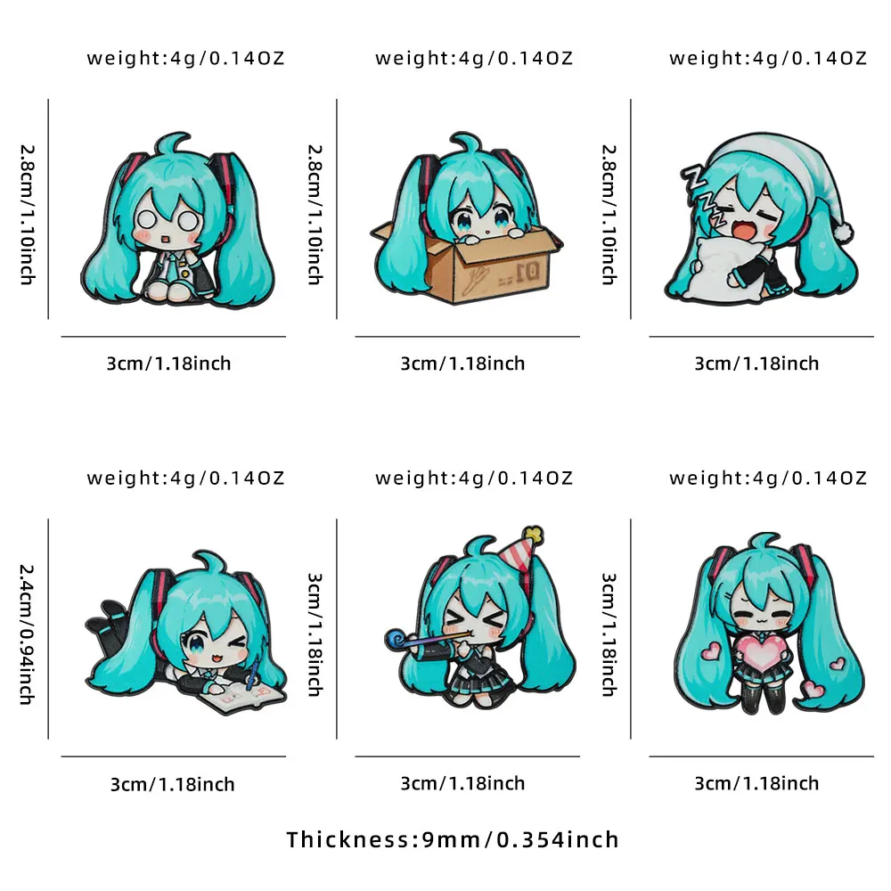 6/8/14Pcs Cute Chibi Blue Twin-Tails Virtual Singer Enamel Pin Set, Cartoon Character Lapel Brooch Badges Decorative Jewelry