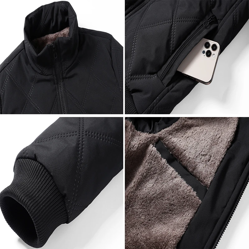 Winter Men Fleece Warm Padded Jacket Men Stand Collar Thermal Parkas Men Cotton Thicken Windbreaker Jacket Men Clothing