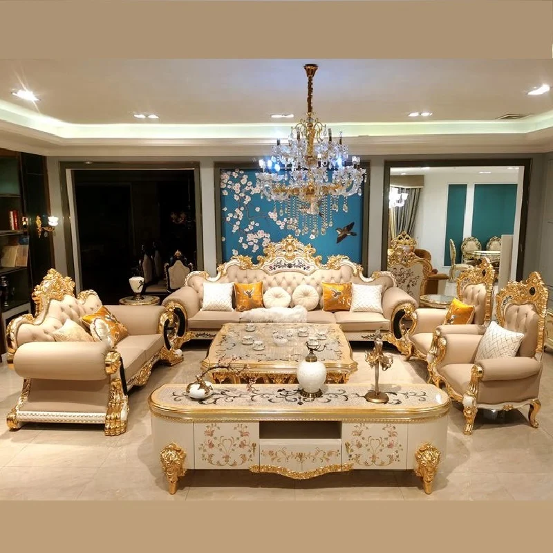 #@ Arabic Style Luxury Palace Sofa Set, High-End Living Room Couches Luxury Sofas, Premium Home Hotel Villa Palace Furniture