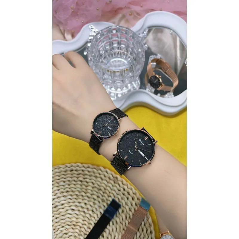 ساعة عيد الحب للزوجين للرجال والنساء بتقويم مقاوم للماء كوارتز من الفولاذ المقاوم للصدأ مع قرص أبيض وأسود #5