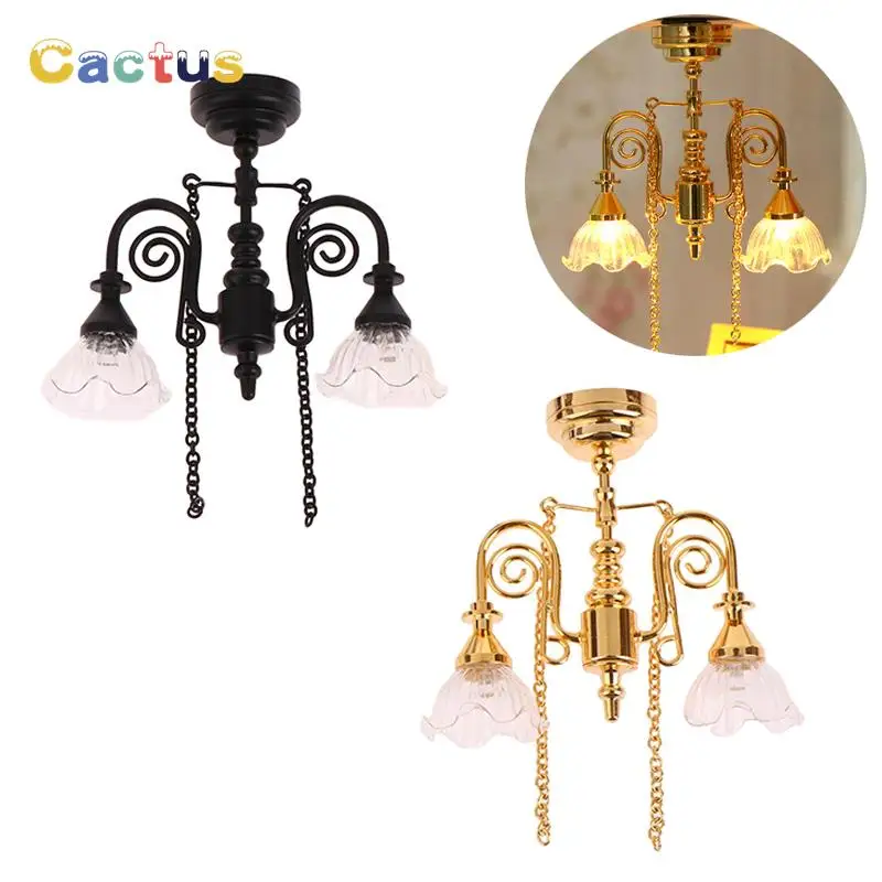 

1:12 Dollhouse Miniature LED Lamp Ceiling Lamps Chandelier Droplight Lighting Home Furniture Model Doll House Decor Toy