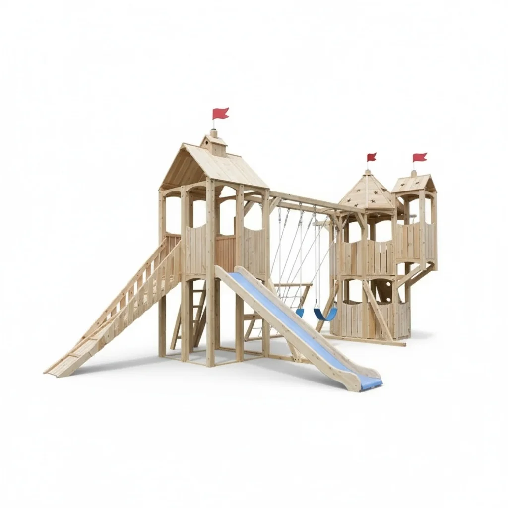 Wooden Play Set, Solid Beech Wood Climbing Frame with Slide and Swing Set, Children Playhouse for Outdoor Kindergarten