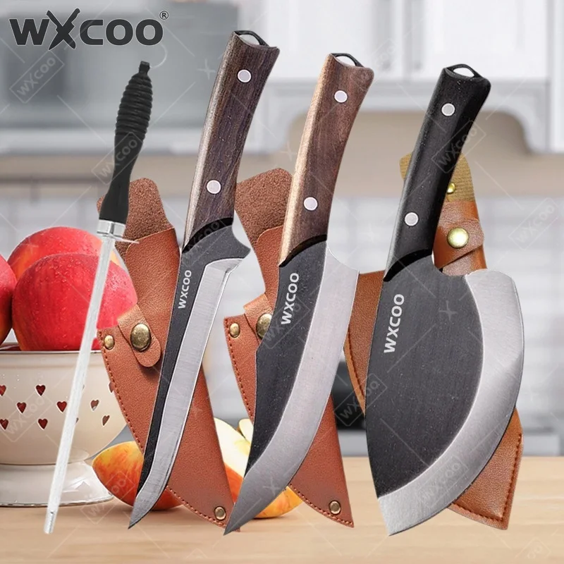 WXCOO Forged Meat Cleaver Kitchen Chef Knife Wood Handle Bone Chopping Butcher Knife Cooking Knife Fruit Vegetables Fish Slicing