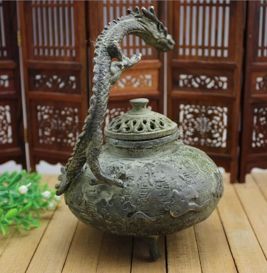 China Rare Copper Dragon Tiger Incense Burner