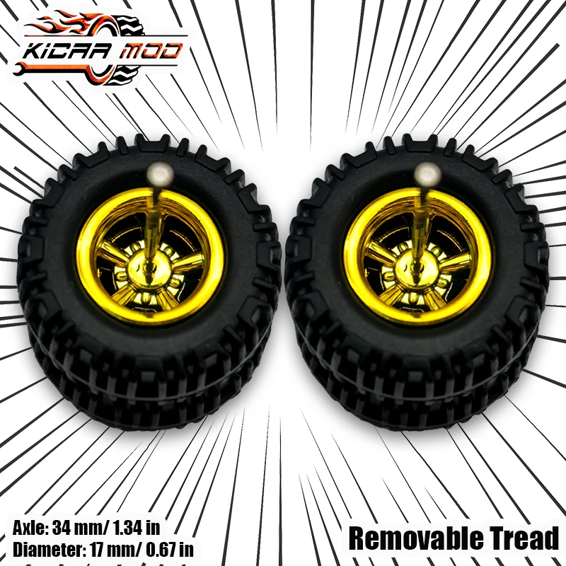 Roues de voiture modèle 1/64 avec pneus tout Terrain en caoutchouc, pièces de réaménagement à cinq rayons pour véhicule tout-terrain, HotWheels, grande taille, 1 ensemble