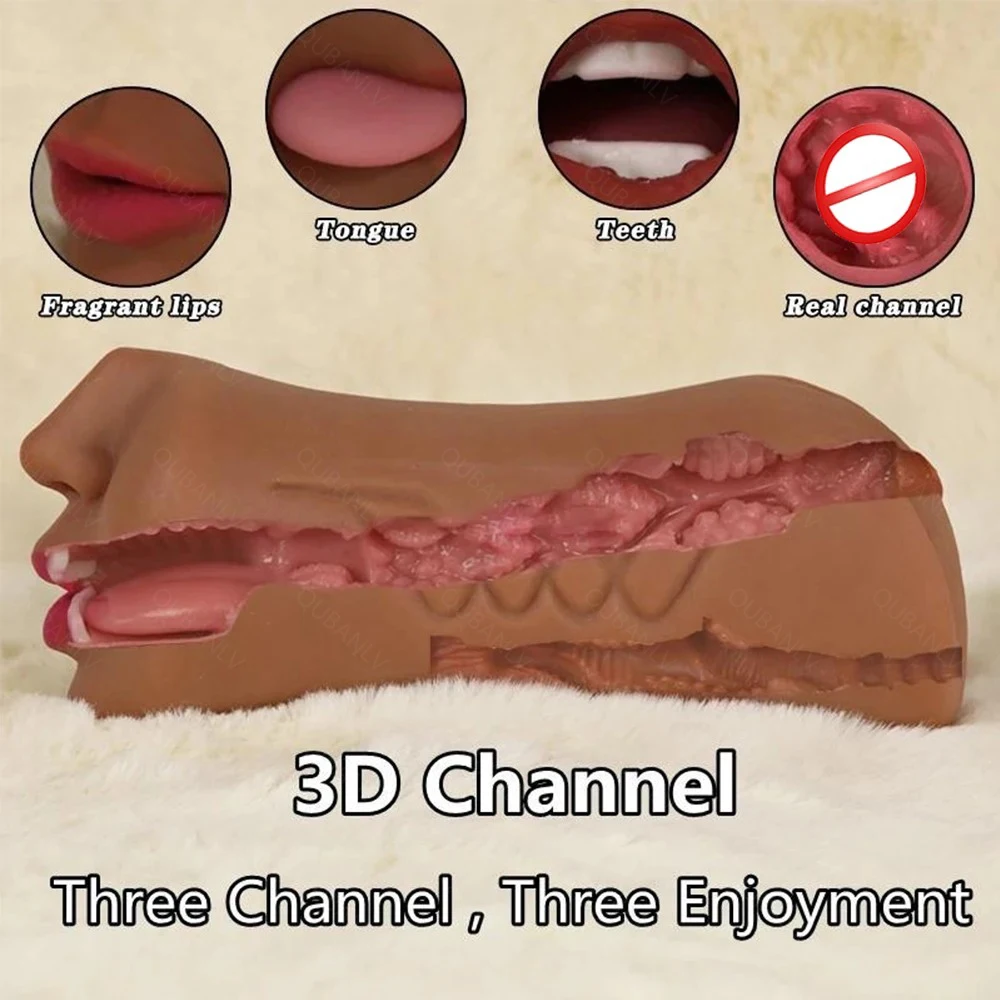 3 in 1 tazza del masturbatore maschile figa della vagina realistica stretta artificiale della vagina ano giocattolo del sesso bocca strutturata strumento di masturbazione per gli uomini