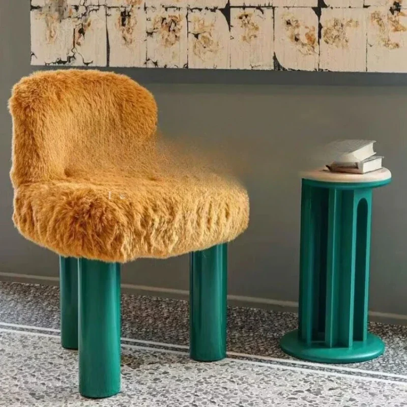 Northern Europe, designer solid wood lamb wool dining chair, home book chair, silent wind Internet celebrity home, makeup chair