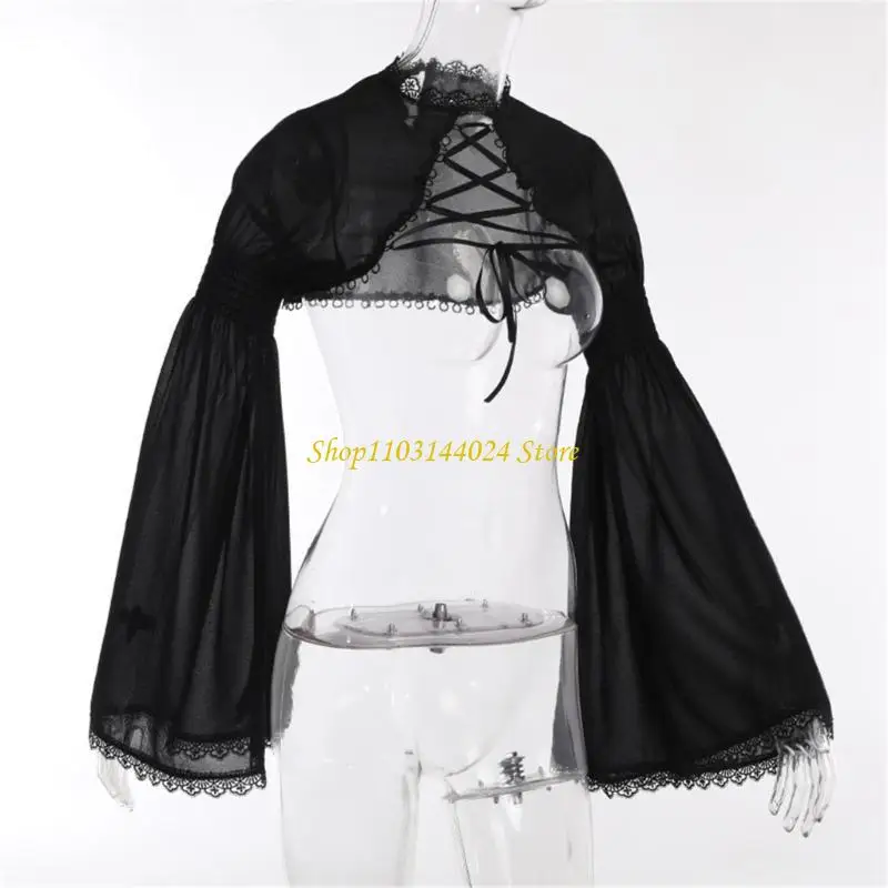 

N5KE Vintage Lace Shrug Top Goth Black Shawls and Wraps for Evening Dresses Short Cardigan