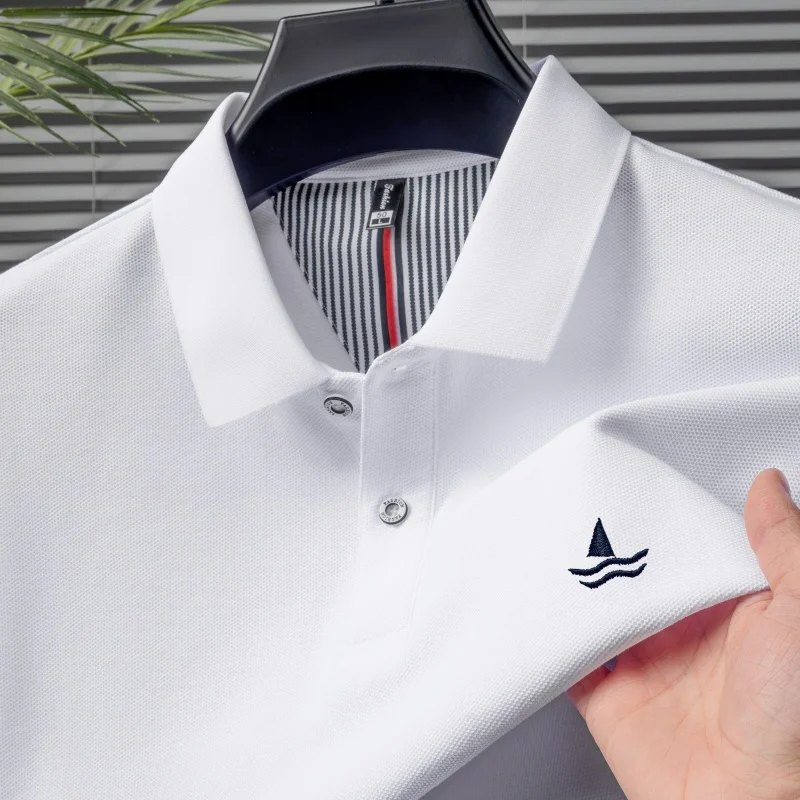 

100%cotton luxury custom Tshirt summer new men's short sleeve business casual polo shirt exquisite brand sailboat embroidery top